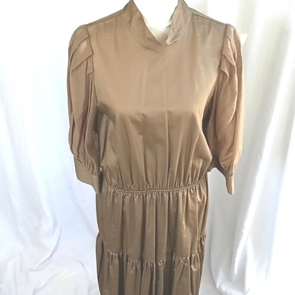 Prologue Women's Plus Size Organza Puff 3/4 Sleeve Dress- Champagne Size XXL